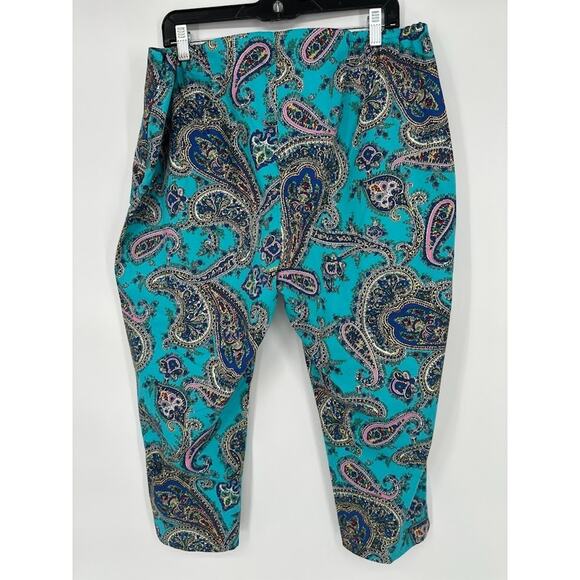 Talbots Paisley Pants 18WP Petite Plus Turquoise Blue Crop Stretch Cotton Capri - Picture 6 of 10
